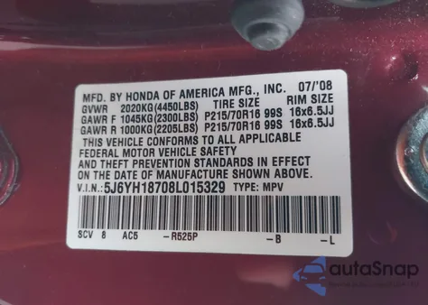 2008 Honda Element Ex from USA, damaged, VIN 5J6YH18708L015329